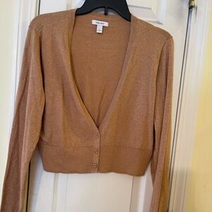 Lightweight gold cardigan with three buttons